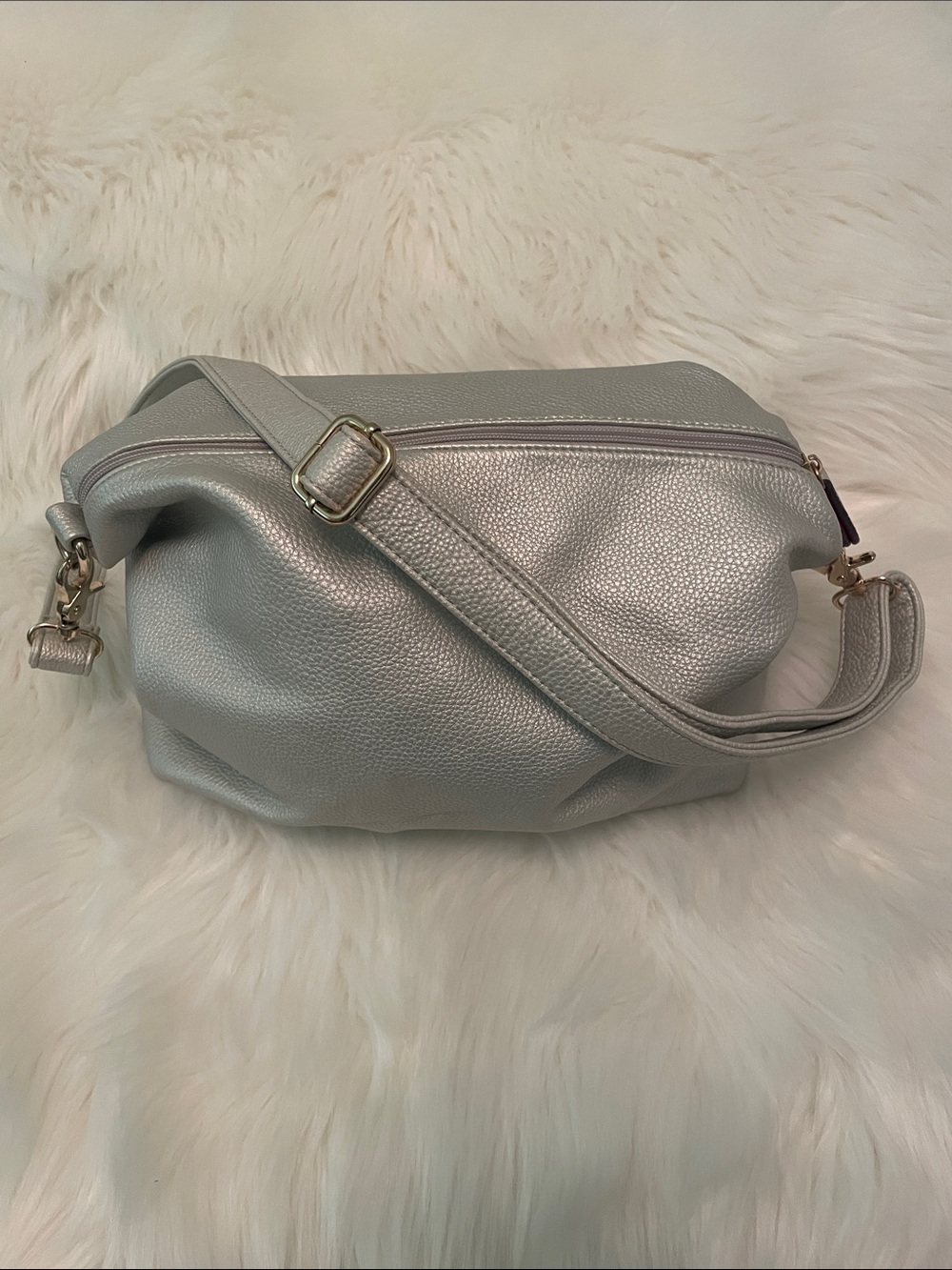Pebbled Metallic Vegan Leather Shoulder Bag in Silver by Brian Bailey
